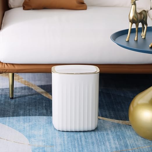 ELPHECO 3.5 Gallon Waterproof Motion Sensor Bedroom Trash Can with Lid Bathroom Decor, Bathroom Accessories Automatic Garbage Bin for Living Room Office, Golden