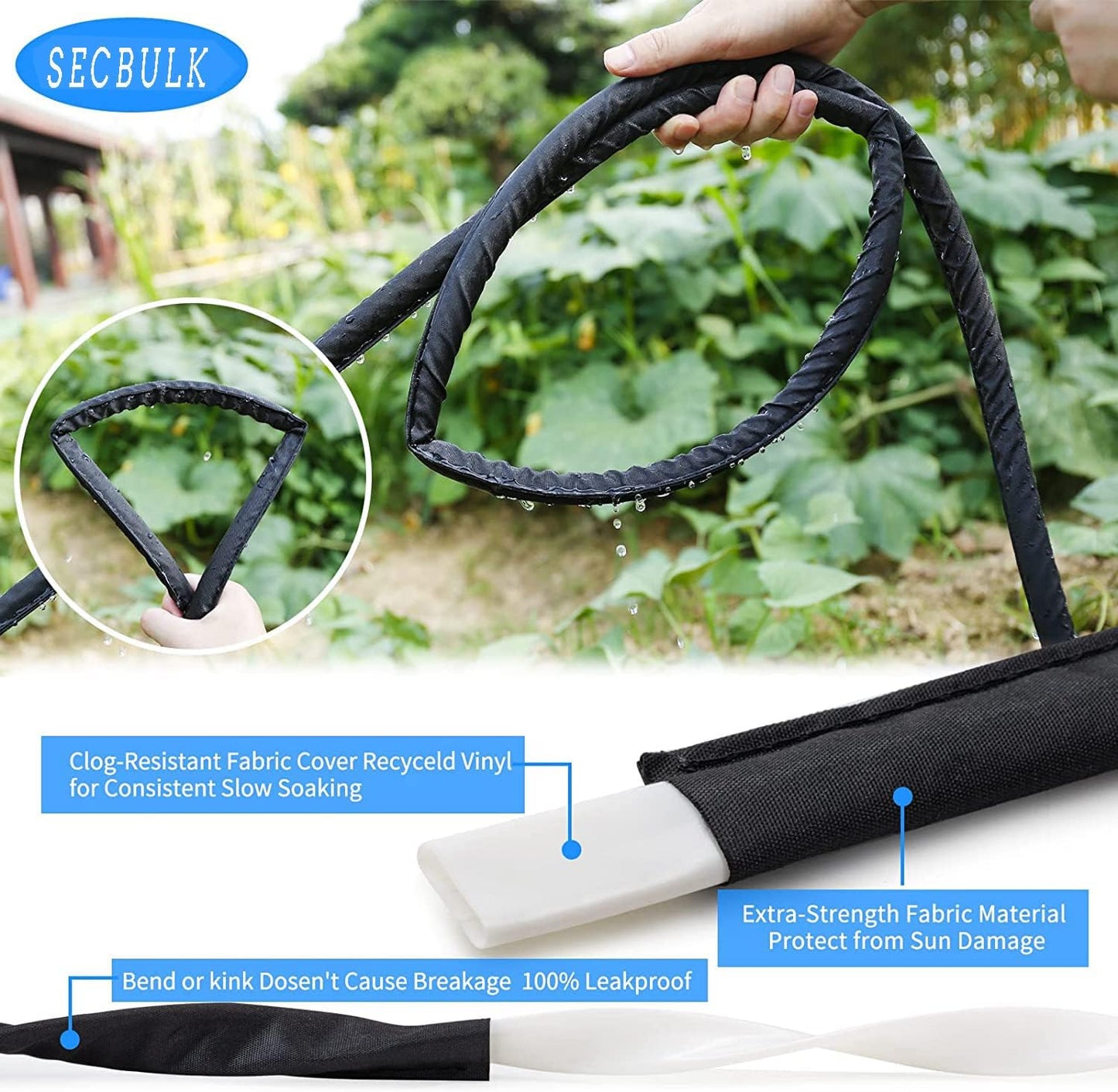 2025 Flat Soaker Hose 25 ft with Stakes for Garden, 25ft Linkable Drip Hose Diy Garden Irrigation System Saving 80% Water, Dual-layer Leak-free Design Water Hose with Holes