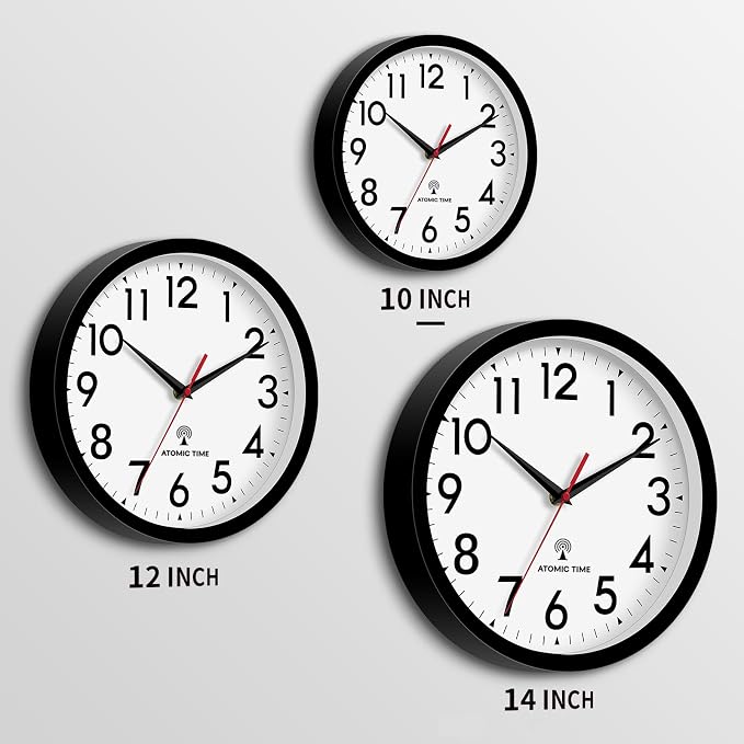DAXSMY Atomic Wall Clock Analog 10 Inch Battery Operated Modern Decorative for Living Room Kitchen Office Bedroom Bathroom(Black)