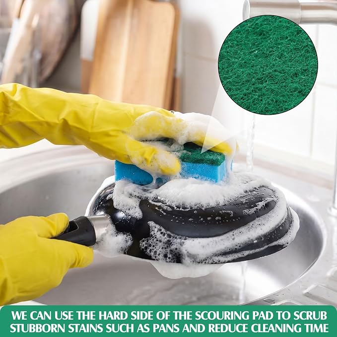 Patelai 100 Pcs Heavy Duty Sponges Kitchen Bulk Dish Sponges Scrub Sponge Abrasive Scrubber Cleaning Sponge Non Scratch Scouring Absorbent Dish for Washing Kitchen (Blue)