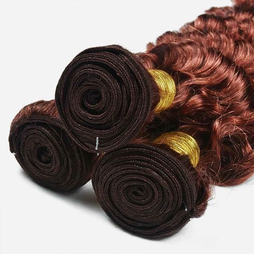 Giginger Brazilian Human Hair Bundles 26 28 30 Inch Reddish Brown Deep Wave Bundles Color 33 Human Hair Deep Wave Unprocessed Virgin Quick Weave Hair for Black Women