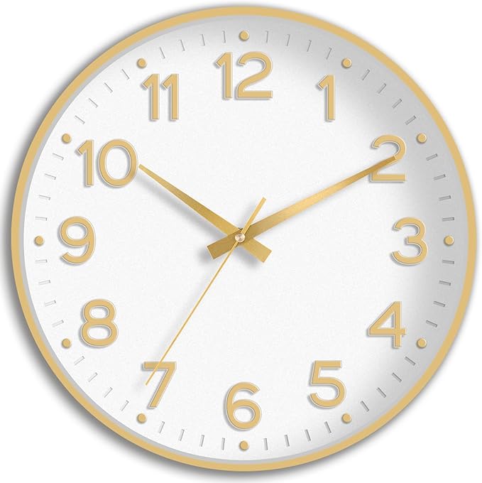 Roymnie Wall Clock, Silent Wall Clocks Battery Operated 8 Inch-Modern Non Ticking Analog Clock Decorative for Kitchen Office Bathroom Bedroom(Gold)