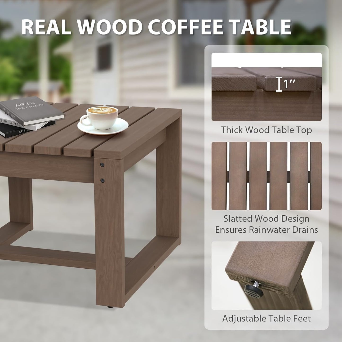 EAGLE PEAK Natural Wood Outdoor Patio Furniture, Cedar Furniture, Conversation Set, Outdoor Seating for Deck Patio Porch, Sofa 2 Chairs 2 Ottomans & Side Table, 6 Pieces, Brown/Red