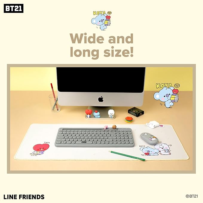 Hamee BT21 My Little Buddy Series Desk Mat [Laptop Computer Gaming Mouse Mat] [Large Office Accessories] [Cute Non-Slip Rubber Base Mouse Pad] [Desk Pad] Cooky CHIMMY SHOOKY MANG, 12" x 30"