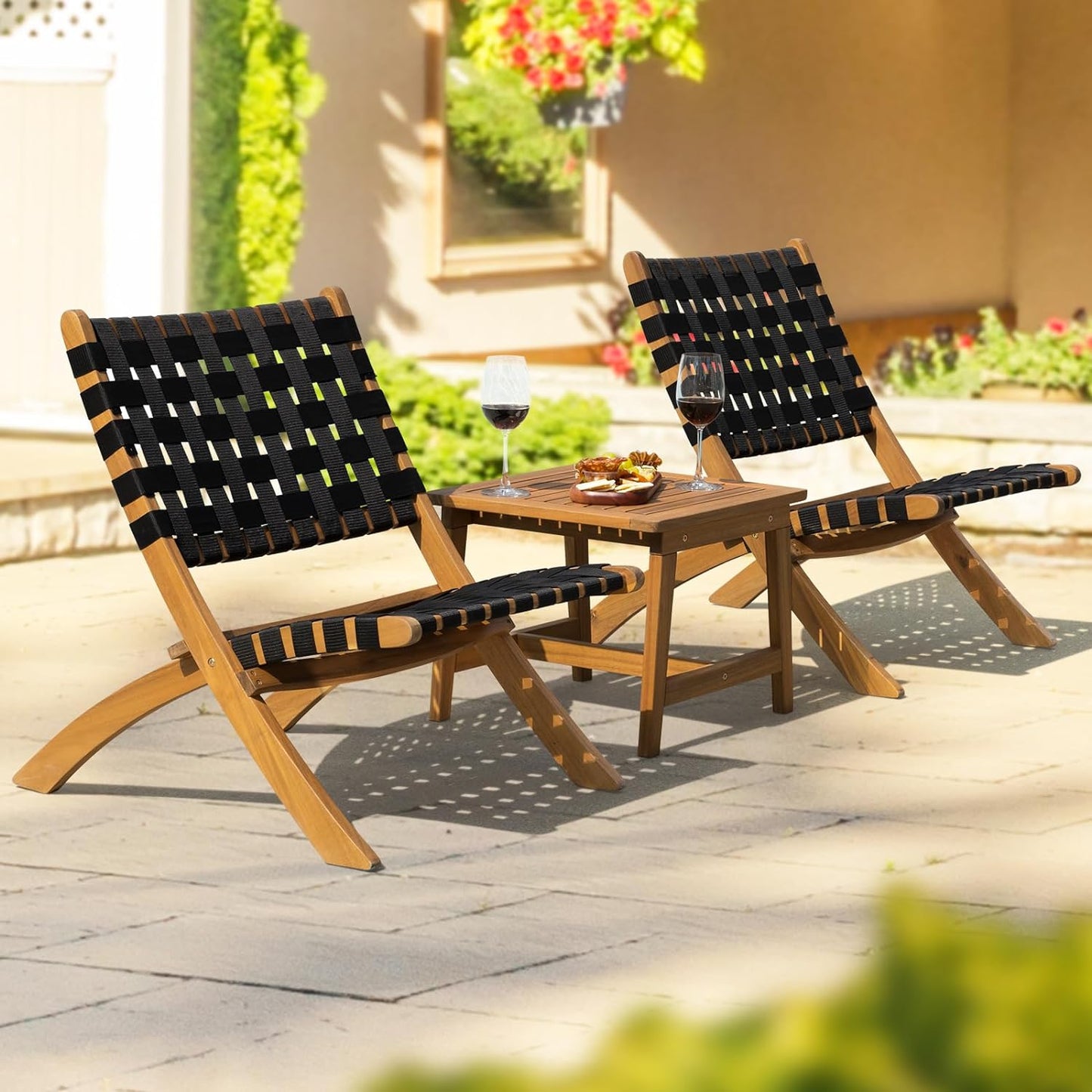 IDZO Foldable Reclining Design Heavy Duty 400lbs Capacity Patio Bistro Set 3 Piece Outdoor