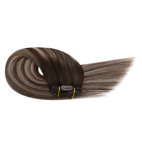 Ugeat Real Hair Extensions Clip in Human Hair 20 Inch Invisible Clip in Hair Extensions Human Hair Ash Brown Balayage Hair Clip Extensions for Women 7Pcs 120G 4/18/4