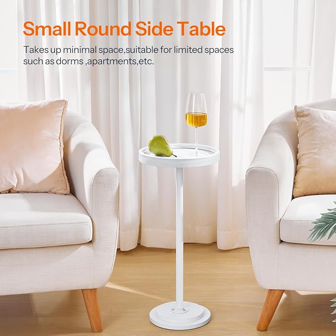 HOOBRO Small Round Side Tables, Set of 2, Drink Tables, Coffee Martini Tables with Pedestal Accent for Small Spaces in Living Room, Bedroom, Sofa Couch, White WW168BZP201