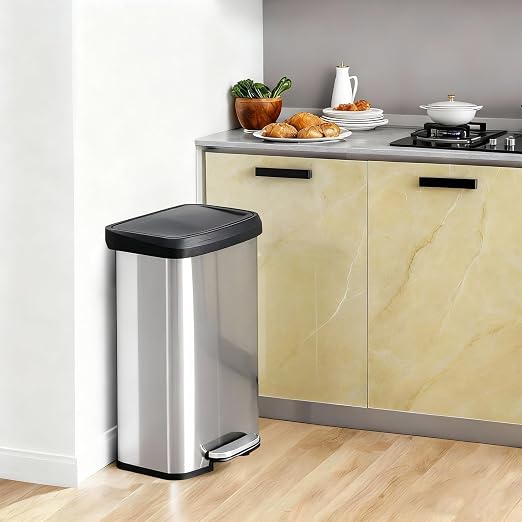 DUMOS 21 Gallon Kitchen Trash Can with Lid, 80 Liter Large Step Garbage Can with Soft-Close Lid & Durable Foot Pedal, Stainless Steel Waste Bins Trash and Recycle Bin Combo for Kitchen Home Office