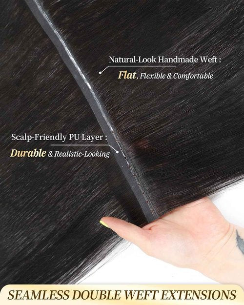 PANEWAY Butterfly Hair Extensions Human Hair 100% Real Remy, Seamless Double Weft Layered Extensions for Volume & Length Lightweight, Natural-Looking,Dyeable & Heat-Friendly(1B,Soft Black,20Inch)