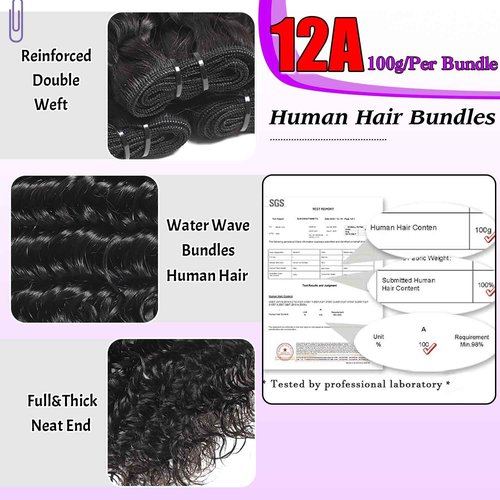 Water Wave Human Hair Bundles 16 18 20 Inch 12A Double Weft Wet and Wavy Bundles Human Hair Raw Bundles Human Hair Quick Weave Hair Bundles Natural Black