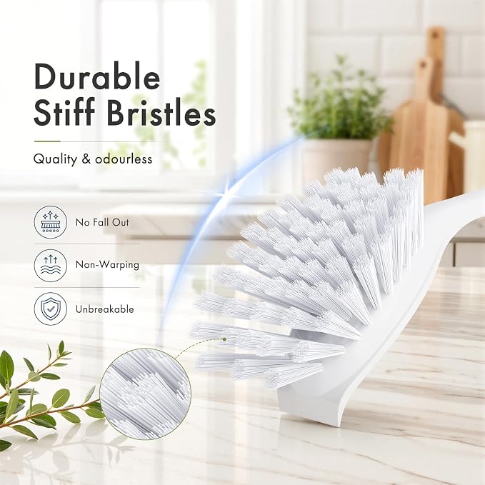 Amazer Dish Brush with Handle, 2 Pack Kitchen Scrub Brushes with Built-in Scraper for Cleaning, Dish Scrubber with Stiff Bristles for Sink, Pots, Pans (Blue+Blue)