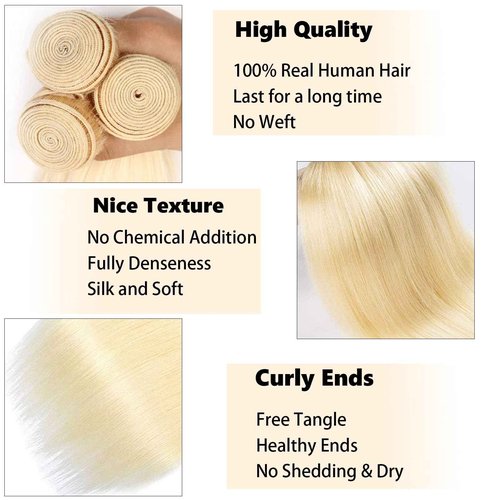 Fabimiya 22 24 26 Inch Bundles Human Hair Blonde 613# Straight Wave Human Hair Bundles Unprocessed Soft Sewn In Hair with Double Weft for Black Women