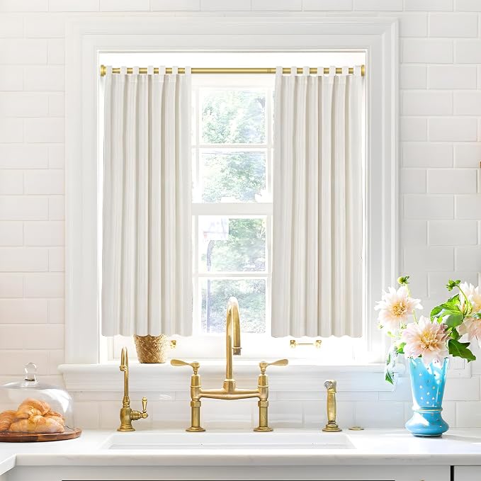 MEXAU 2 Pack Tension Curtain Rod For Window 28-48 Inches Adjustable Expandable Gold Spring Tension Rod Spring Curtain Rods No Drilling Extension Rods Tension Rod for Closet Doorway Kitchen