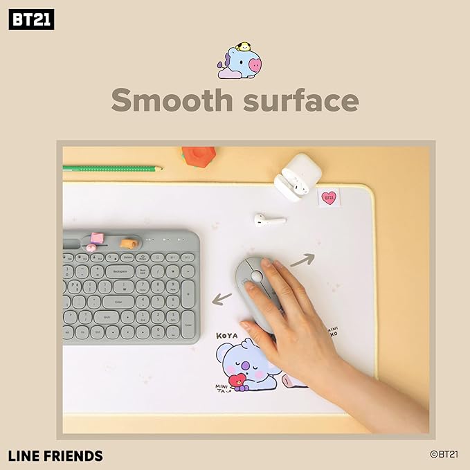 Hamee MY LITTLE BUDDY SERIES Desk Mat - Large Office Accessories - Cute Non-Slip Rubber Base Mouse Pad & Keyboard Mat - BT21 Desk Pad