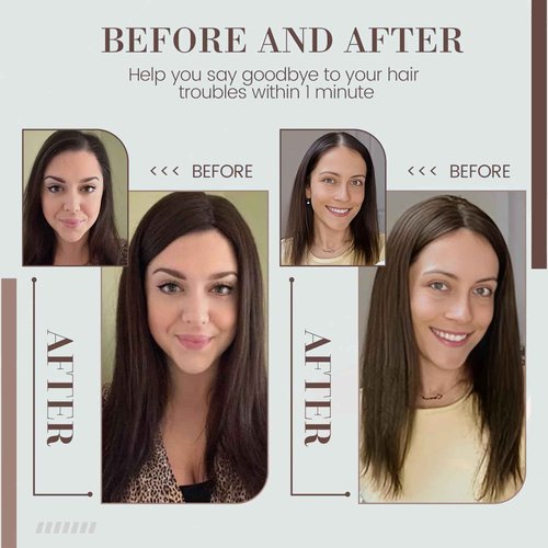 RMYHIG Hair Toppers for Women Real Human Hair, 360° 3D Human with Thinning Upgrade Middle Part Clip in Bangs Topper Hair Pieces for Women Daily (Mocha Brown, 14 Inch-3D-Side)