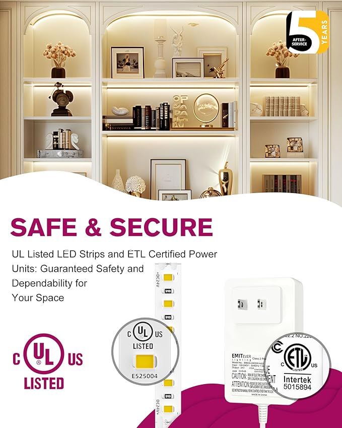 EMITEVER LED Strip Lights Kit Neutral White with Remote & 24V Power Supply,16.4ft Dimmable Tape Light 4000K, High Density 600LEDs, 240+LM/FT, CRI95+, Suitable for Bedroom Kitchen Cabinet Lighting