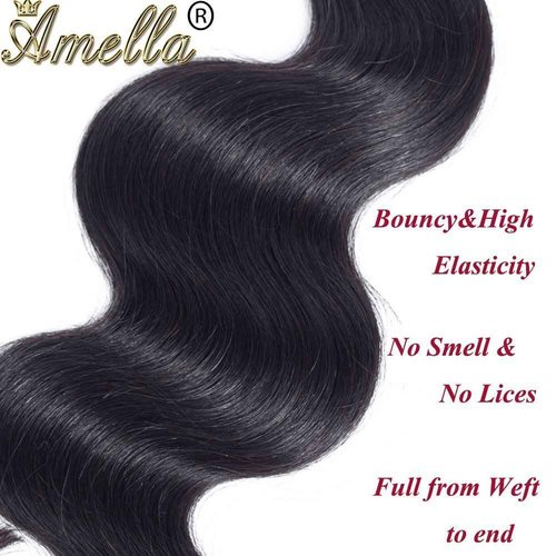 Amella Hair 100% Unprocessed Virgin Brazilian Human Hair Brazilian 22 20 18 inch Body Wave 3 Bundles Hair Extensions Grade 8A Remy Human Hair Bundles Natural Black Color