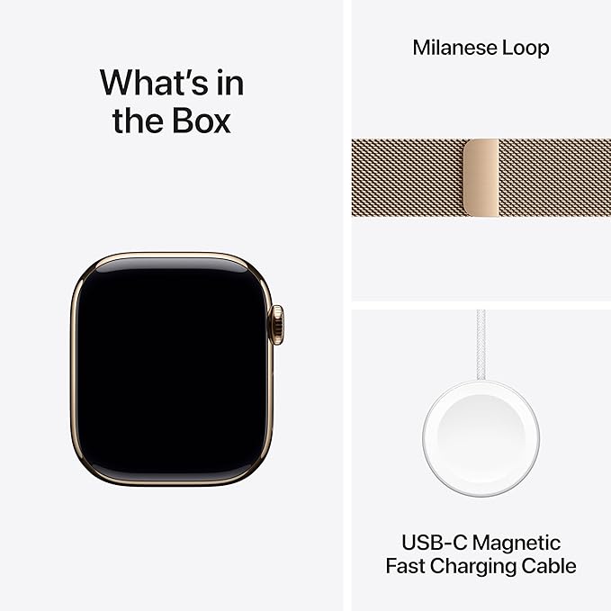 Apple Watch Series 11 [GPS + Cellular 42mm] Smartwatch with Gold Titanium Case with Gold Milanese Loop. Sleep Score, Fitness Tracker, Health Monitoring with AppleCare+ (2 Years)