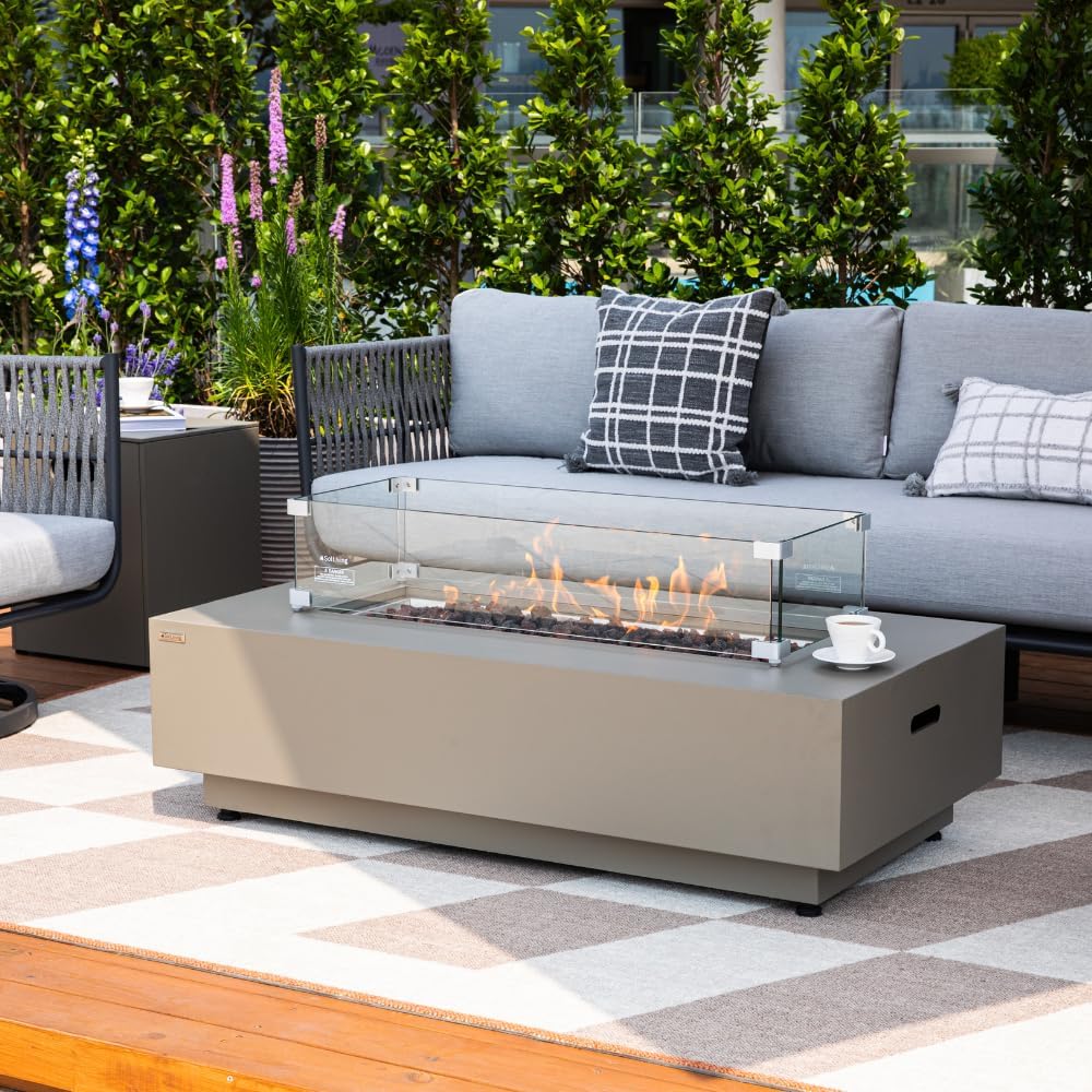 Westwood 50” Propane Fire Pit Smokeless Firepit Converts to Outdoor Gas Fire Pit for Outside Patio Firepit Table Includes Windscreen Rain & Tank Cover Lava Rocks Lid CSA Certified