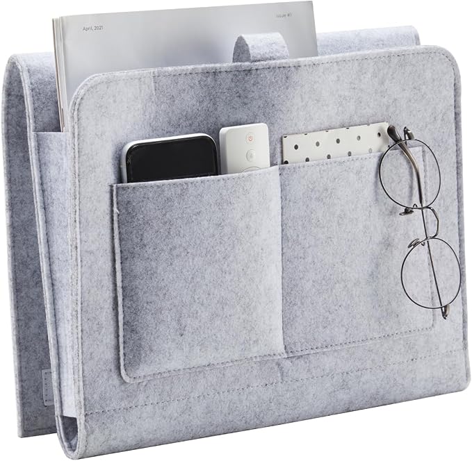 YOUDENOVA Bedside Caddy, Bedside Organizer for Dorm Room, Bunk Bed, Light Grey