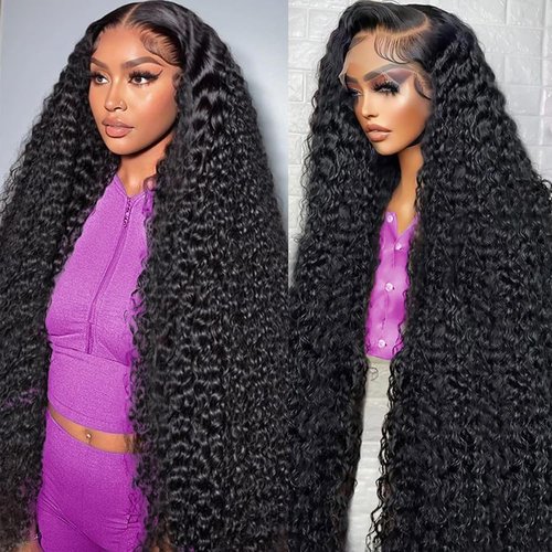 QVFWIG 18 Inch Deep Wave Lace Front Wigs Human Hair 13x6 HD Transparent Deep Curly Lace Frontal Wigs Human Hair Glueless Wig pre Plucked 200% Density Natural Color