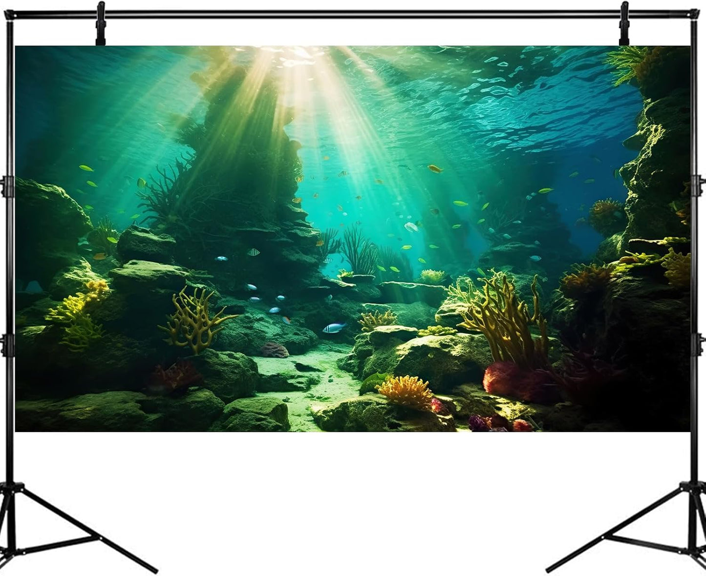 Ocean Floor Fish Tank Background Under The Sea Coral Reef Aquarium Background Tropical Fish Terrarium Backgrounds Underwater Rock Cave Sunray Fish Tank Backgrounds Decorations 48x20in