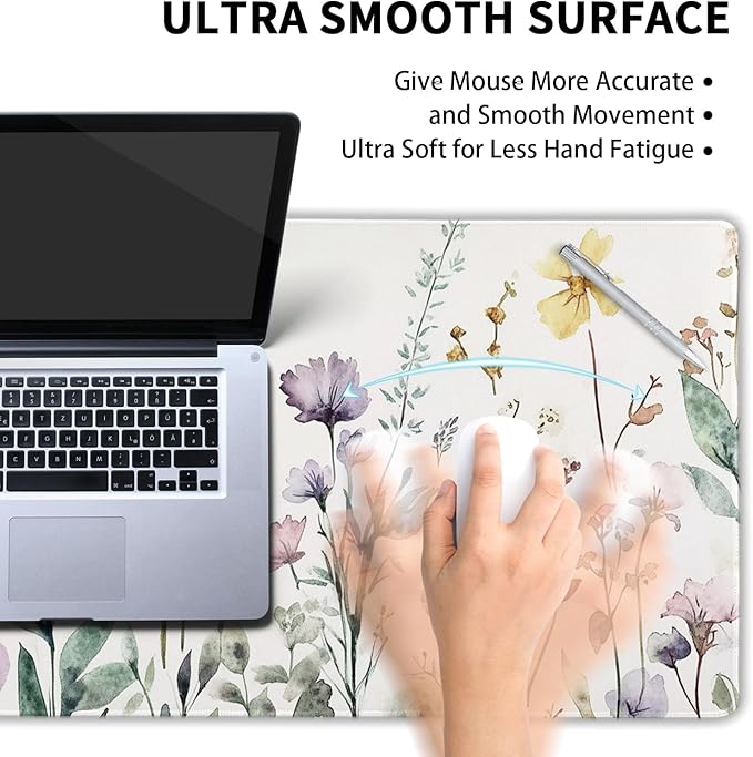 Floral Desk Mat Beige Boho Desk Pad Large Extended Gaming Mouse Pad XL Cute Minimalist Flowers Keyboard Mat 31.5x11.8 Inch Boho Esthetics Mousepad Big Keyboard Mouse Mat for Home Office Work Game