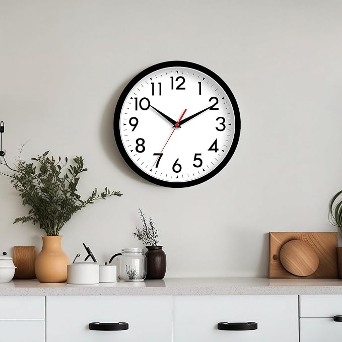 DAXSMY 12 Inch Wall Clock Silent Non-Ticking Battery Operated Analog Clock Decorative for Office Kitchen Outdoor Living Room Classroom Bedroom Bathroom School(Black)