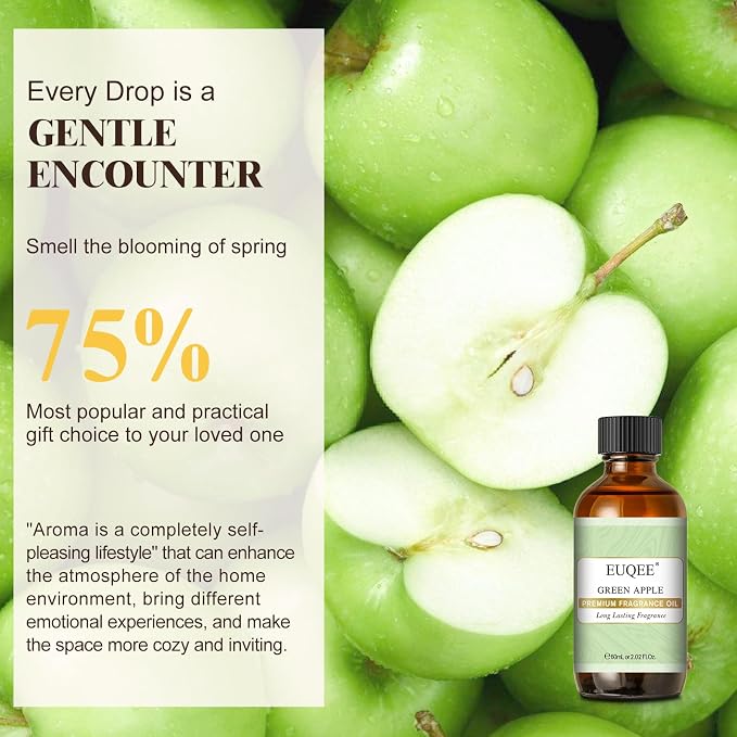 EUQEE Green Apple Fragrance Oils, 2.02 Fl oz / 60ml Essential Oils for Diffuser, Candle Making, DIY Soap with Glass Dropper