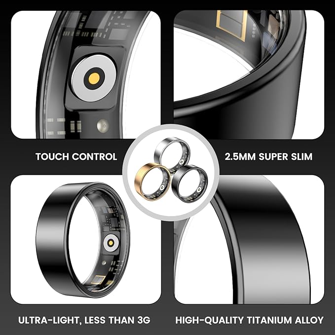 Smart Health Ring for Women Men Fitness Tracker with Heart Rate, Blood Oxygen,Sleep Monitoring, Step Counting, IP68 Waterproof for iPhone and Android, No Subscription (Bright Silver, 6)
