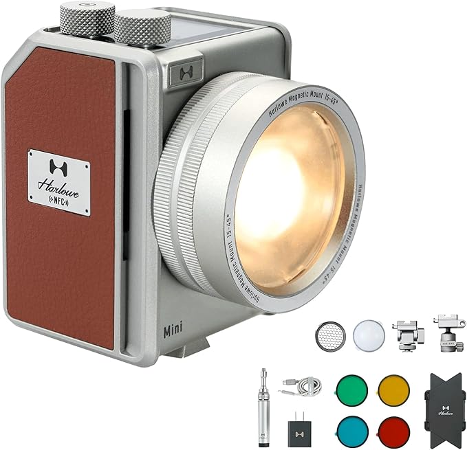 Harlowe Mini II Photography Lighting Creator Kit 20W - Portable Bi-Color LED Camera Light 2700K-6500K - Magnetic Mount System, Adjustable Beam, V-Mount Compatible, Desktop Tripod Included