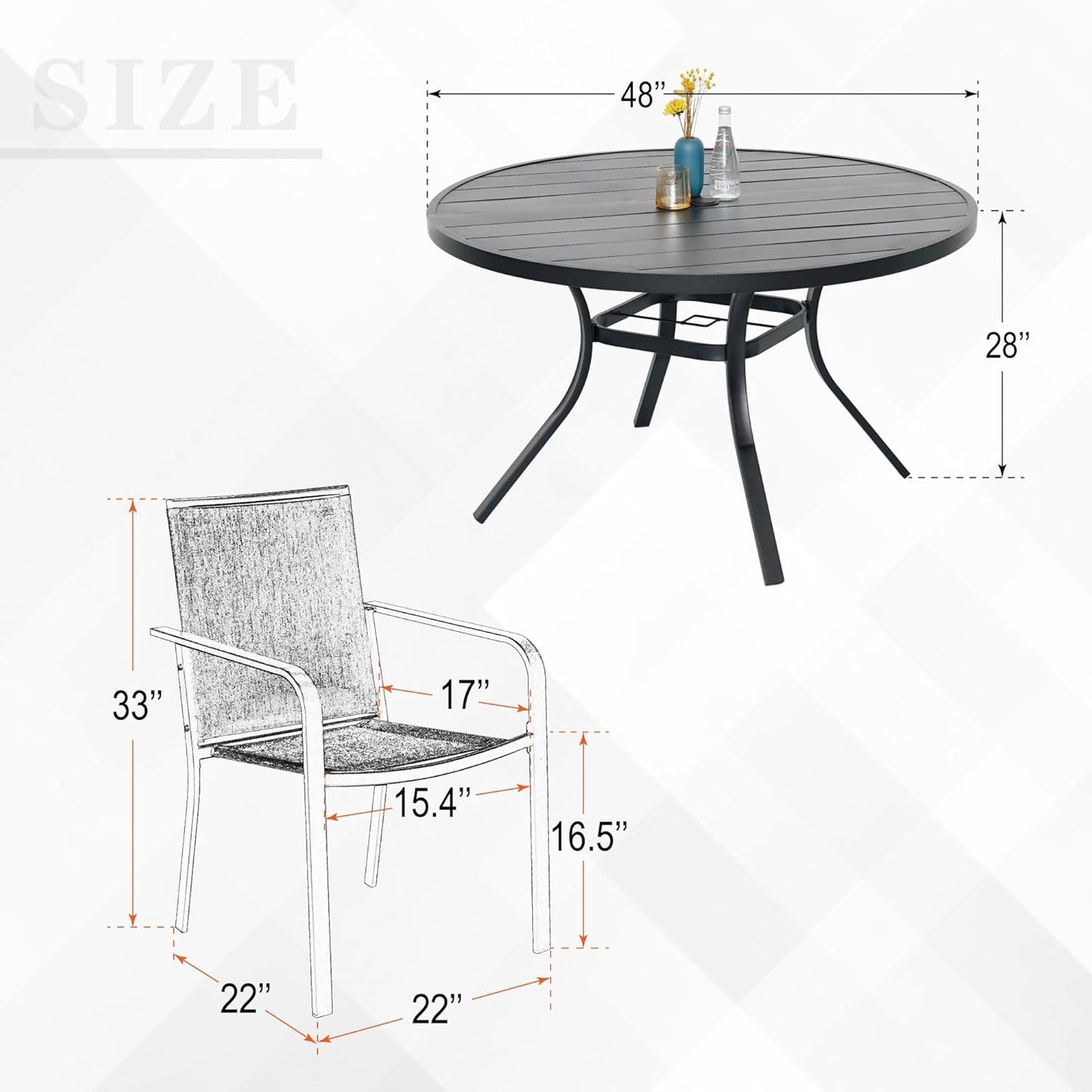 7-Piece Patio Dining Set, 48-Inch Round Dining Table with 6 Stackable Chairs, All-Weather Brown Tan
