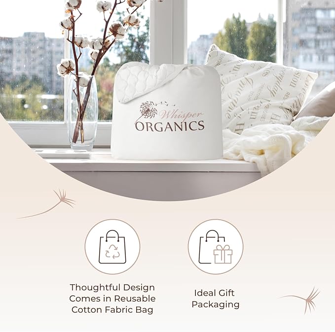 100% Cotton Organic Mattress Pad - Breathable & Cooling Mattress Protector Cal King - Premium 300GSM Quilted and Noiseless Machine Washable Organic Mattress Protector (White, Cal King)