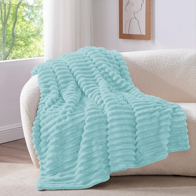 BEDELITE Twin Blanket for Couch & Bed, 300GSM Soft & Warm Fleece Blanket, Decorative and Giftable Striped Cloud Blue Blankets for Women, Men, 60"x80"