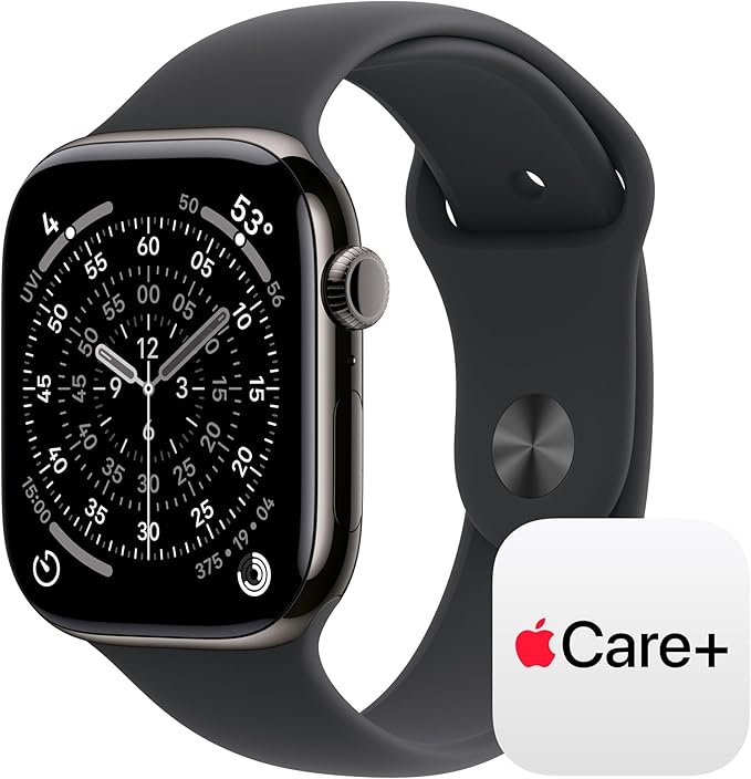Apple Watch Series 11 [GPS + Cellular 46mm] Smartwatch with Slate Titanium Case with Black Sport Band - M/L. Sleep Score, Fitness Tracker, Health Monitoring with AppleCare+ (2 Years)