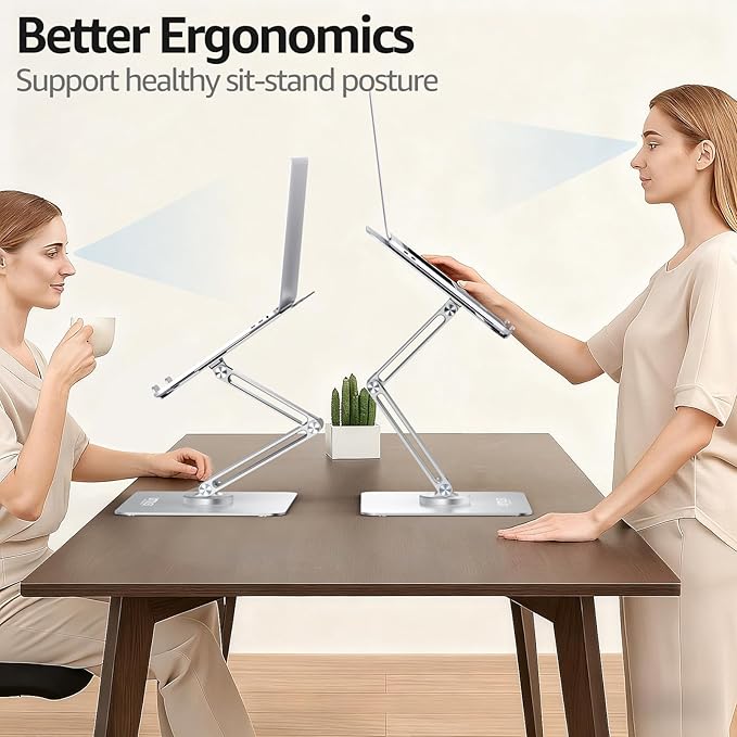 Urmust 360° Rotating Laptop Stand for Desk Adjustable Height, Ergonomic Laptop Riser Standing Desk Converter, MacBook Stand, Computer Lap top Riser Holder, Fits All Laptops 10-17"