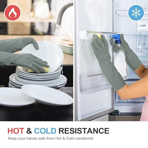 DABOGOSA Mamison 2 Pairs Reusable Waterproof Household Dishwashing Cleaning Rubber Gloves, Non-Slip Kitchen Glove (Grey, Large (Pack of 2))