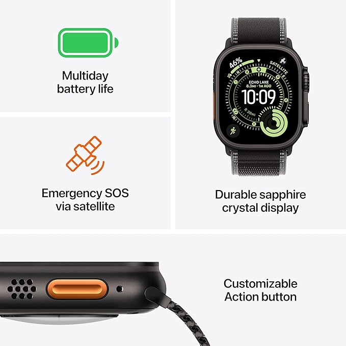 Apple Watch Ultra 3 [GPS + Cellular 49mm] Running & Multisport Smartwatch w/ Rugged Titanium Case w/ Natural Titanium Milanese Loop - L w/ AppleCare+ (2 years)