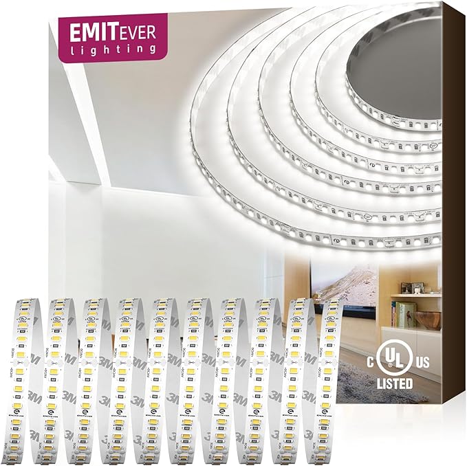 EMITEVER LED Strip Lights Cool White, 5000K 24V LED Tape Light UL Listed, Ra 95+, IP30, 16.4ft, 2.9W/ft, 240+Lumens/ft, 600LEDS/Spool (Power Supply Sold Separately)