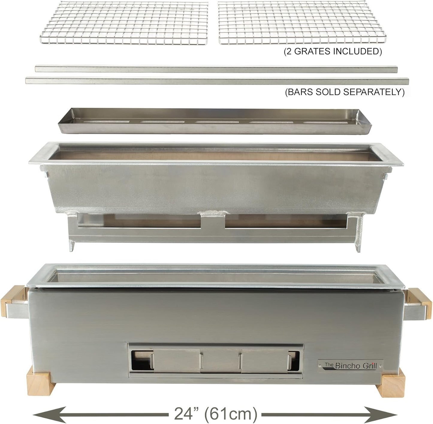 GR610S – 24" Tabletop Yakitori Grill – Japanese Style Charcoal Robata BBQ – Binchotan Grill for Authentic Japanese Grilling – Made from Durable Stainless Steel