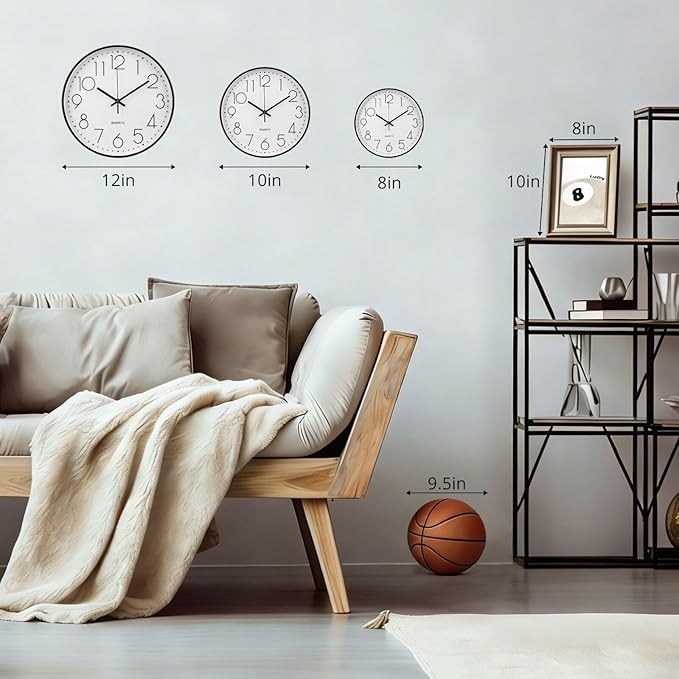 Wall Clock 10 Inch Non-Ticking Silent Modern Simple Style Round Decor Clock Red Stereoscopic Dial Quartz Wall Clocks for Home/Office/School/Living Room/Bedroom/Kitchen