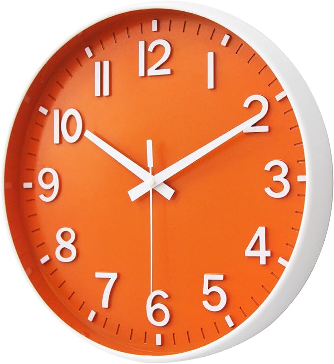 HZDHCLH Wall Clocks Battery Operated,Wall Clock Orange,14 inch Wall Clock Silent Non Ticking Modern 3D Numbers for Kitchen Bedroom Living Room Office Classroom Decor