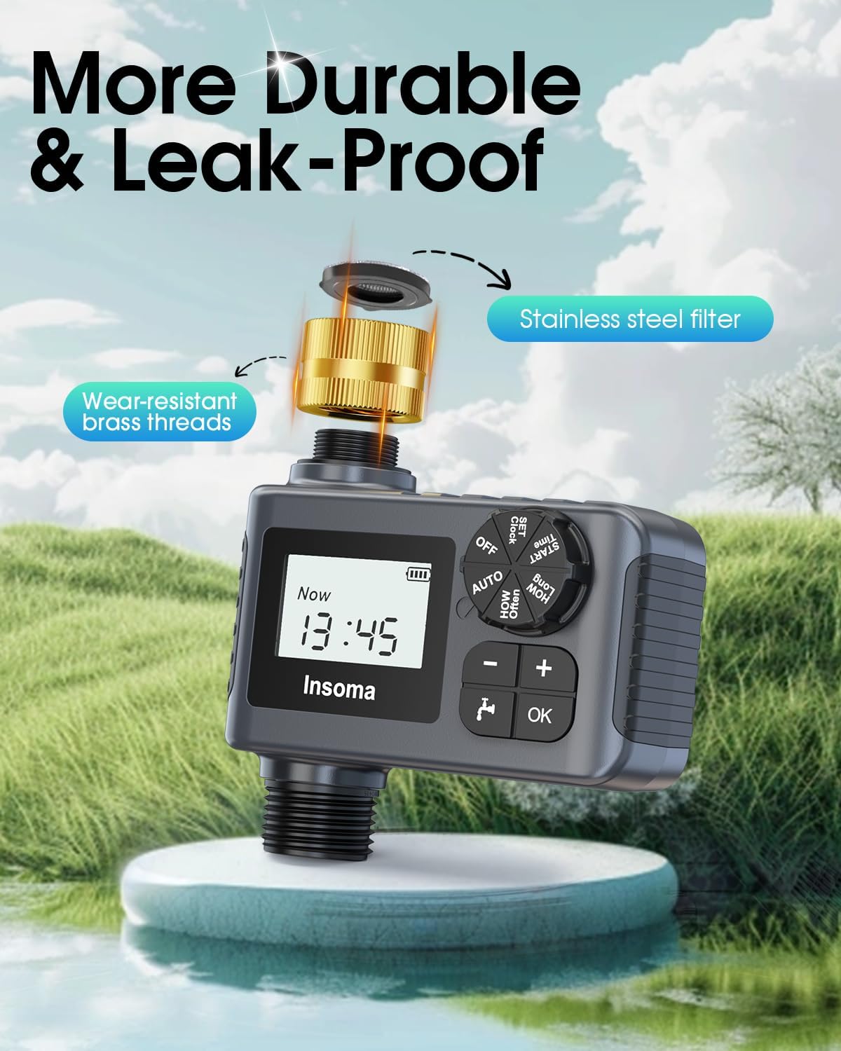 Water Timer for Outdoor Garden Hose, Hose Timer with Rain Delay/Manual Mode, Automatic Drip Irrigation Controller System for Lawn Yard Garden Watering