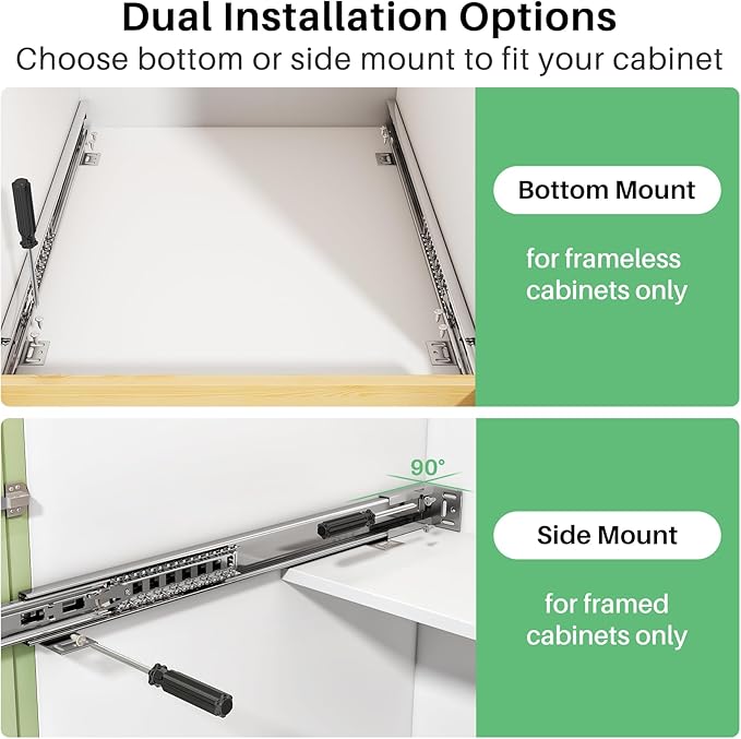 Pull Out Cabinet Organizer, Soft Close Wooden Slide Out Drawers for Pots and Pans, Full-extension Roll Out Shelves for Kitchen Cabinets, Pantry Organization, Bottom & Side Mount(17"W X 21"D x 3.4''H)
