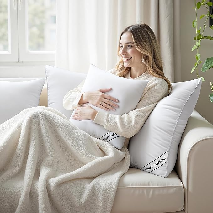 MIULEE 22x22 Inch Pillows Inserts, Pack of 4 Down Alternative Virgin Filling Comfy Support Throw Pillows for Sofa Couch Bed