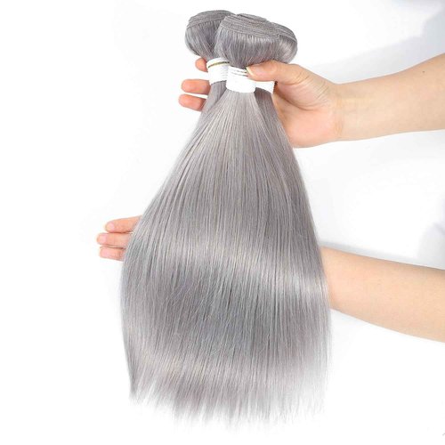 Condescension Brazilian Human Hair Bundles Sliver Grey 22 24 26 Inch Kinky Yaki Wave 3 Bundles Human Hair 100% Unprocessed Remy Brazilian Virgin Weave Hair Grey for Women