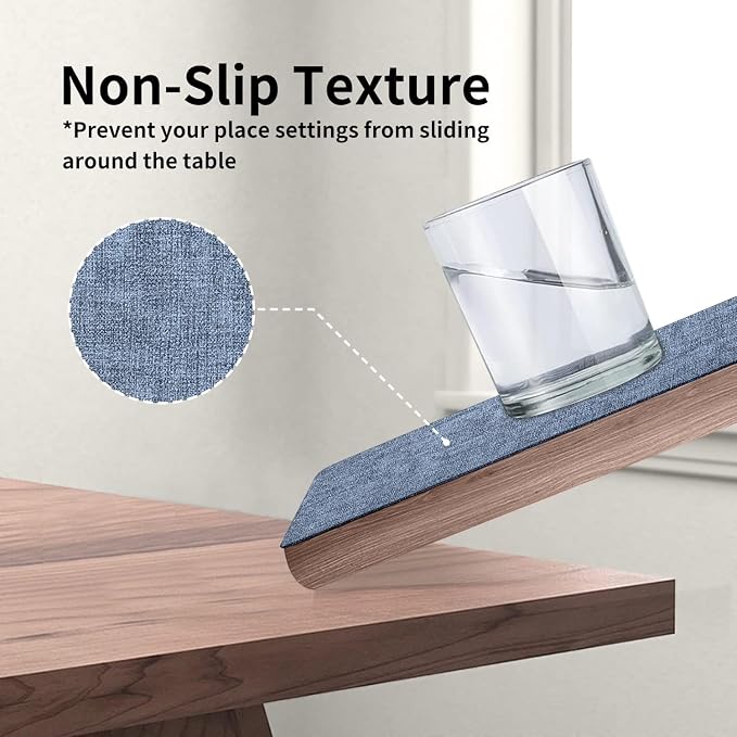 Maxpearl Set of 8 Faux Leather Table Placemats – Heat Resistant, Waterproof, Easy to Clean, Non-Slip Mats for Dining Table, Kitchen, Indoor & Outdoor, 17”x12”, Blue