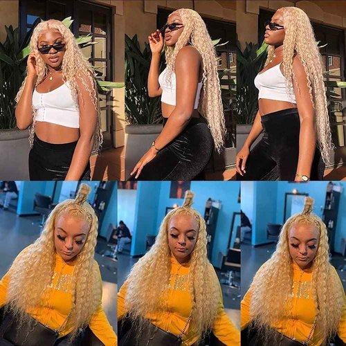 Habiliana Human Hair Bundles 20 22 24 Inch Blonde 613 Deep Wave Bundles Human Hair 100% Unprocessed Soft Sewn In with Double Drown Weft for Black Women