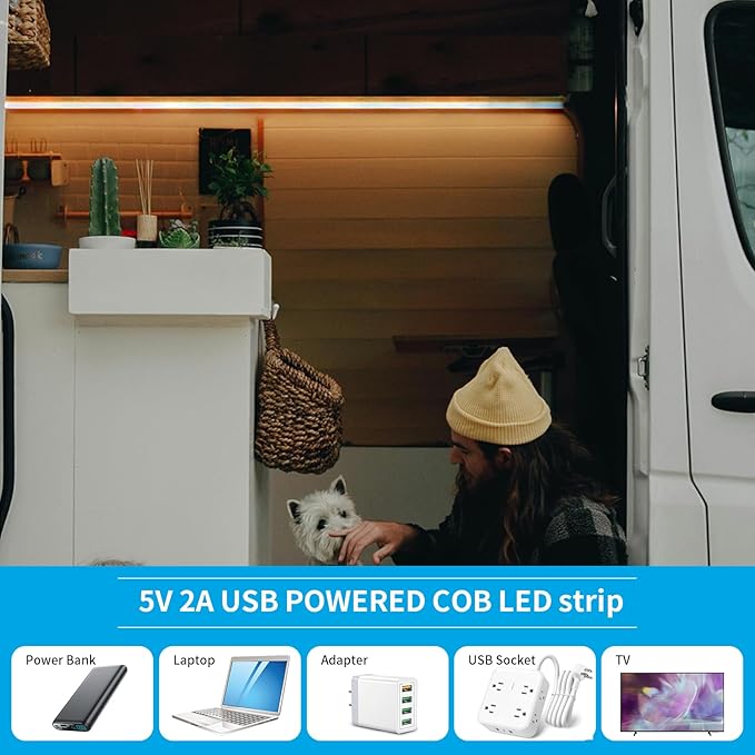 USB 5V COB LED Strip Lights 3.28ft/1M, Natural White 4000K Dimmable USB Powered Density COB Tape Flexible Cuttable LED Strip for TV Backlight, 3D Printer, RV, Sewing Machine, Bedroom, Mirror