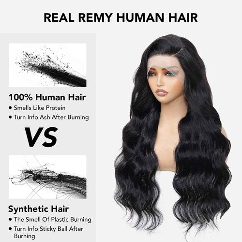 Pevrvfe 28 Inch 13x6 Lace Front Wigs Human Hair 200 Density Body Wave HD Lace Front Wigs Human Hair Pre Plucked Natural Color Lace Frontal Wigs for Black Women Glueless Wig